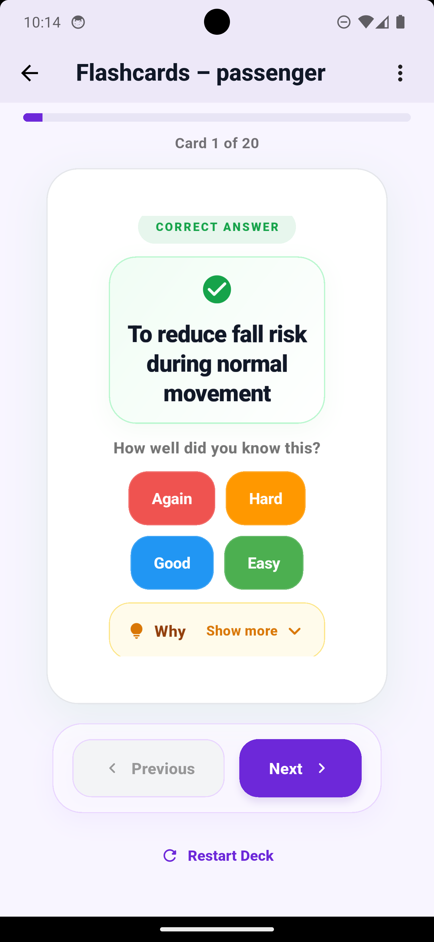 Flashcard answer and confidence rating