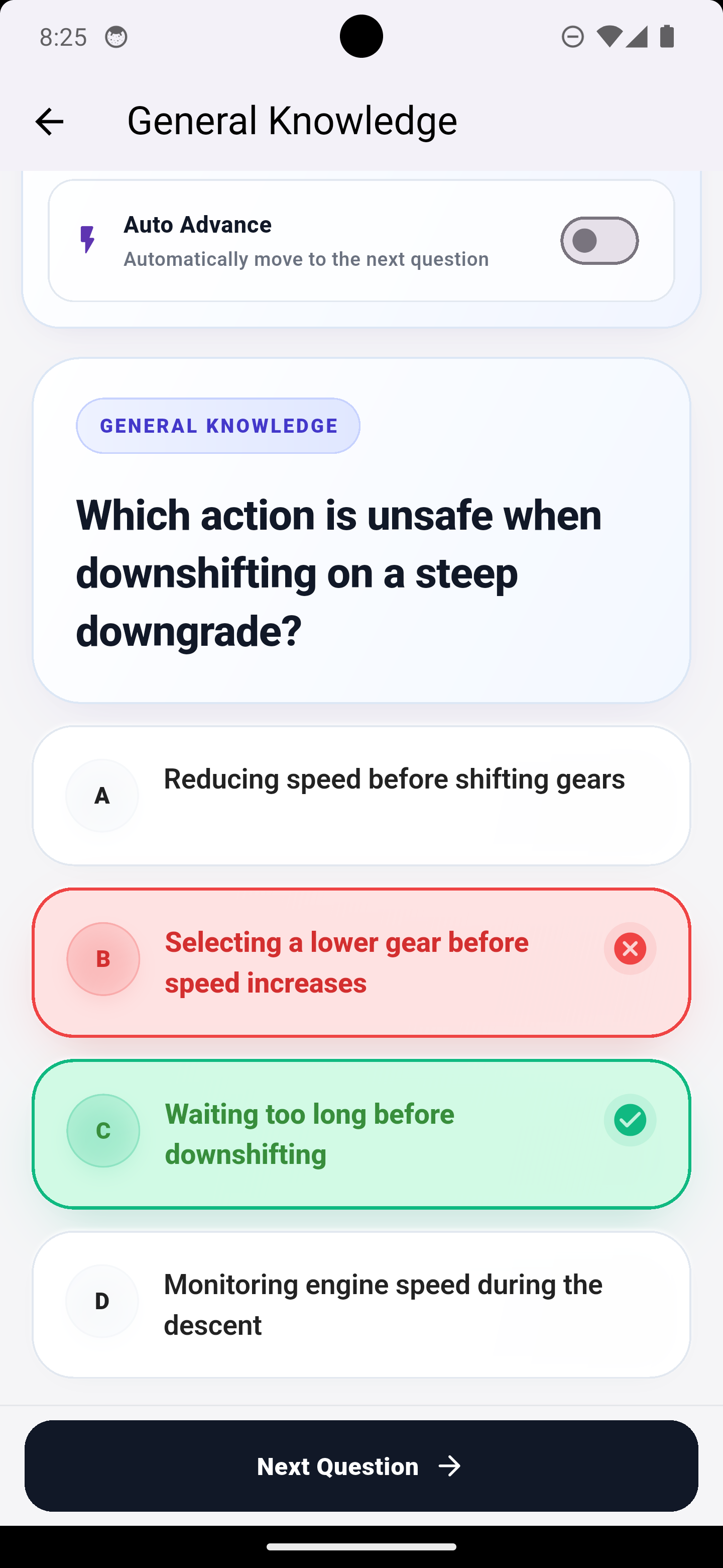 Practice answer feedback