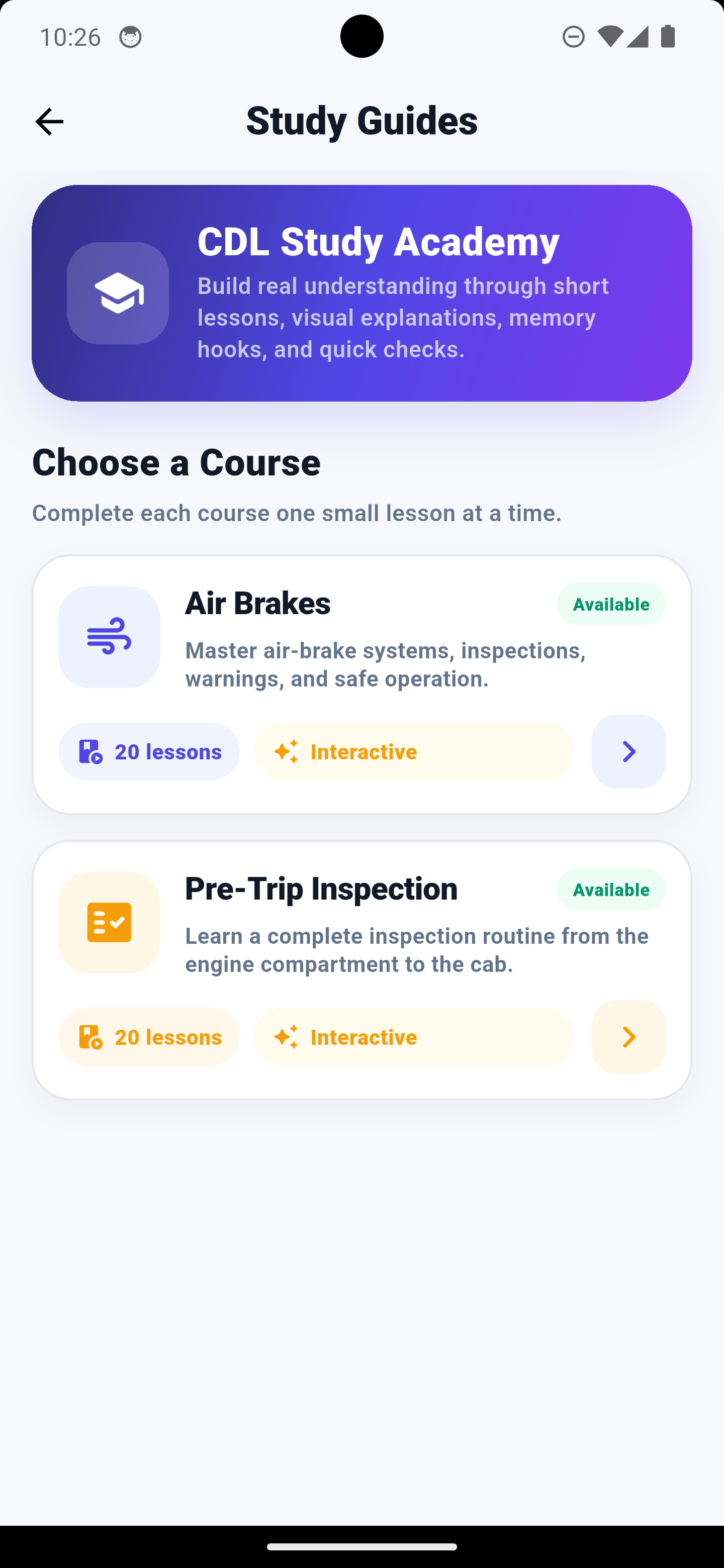 Study Guides dashboard