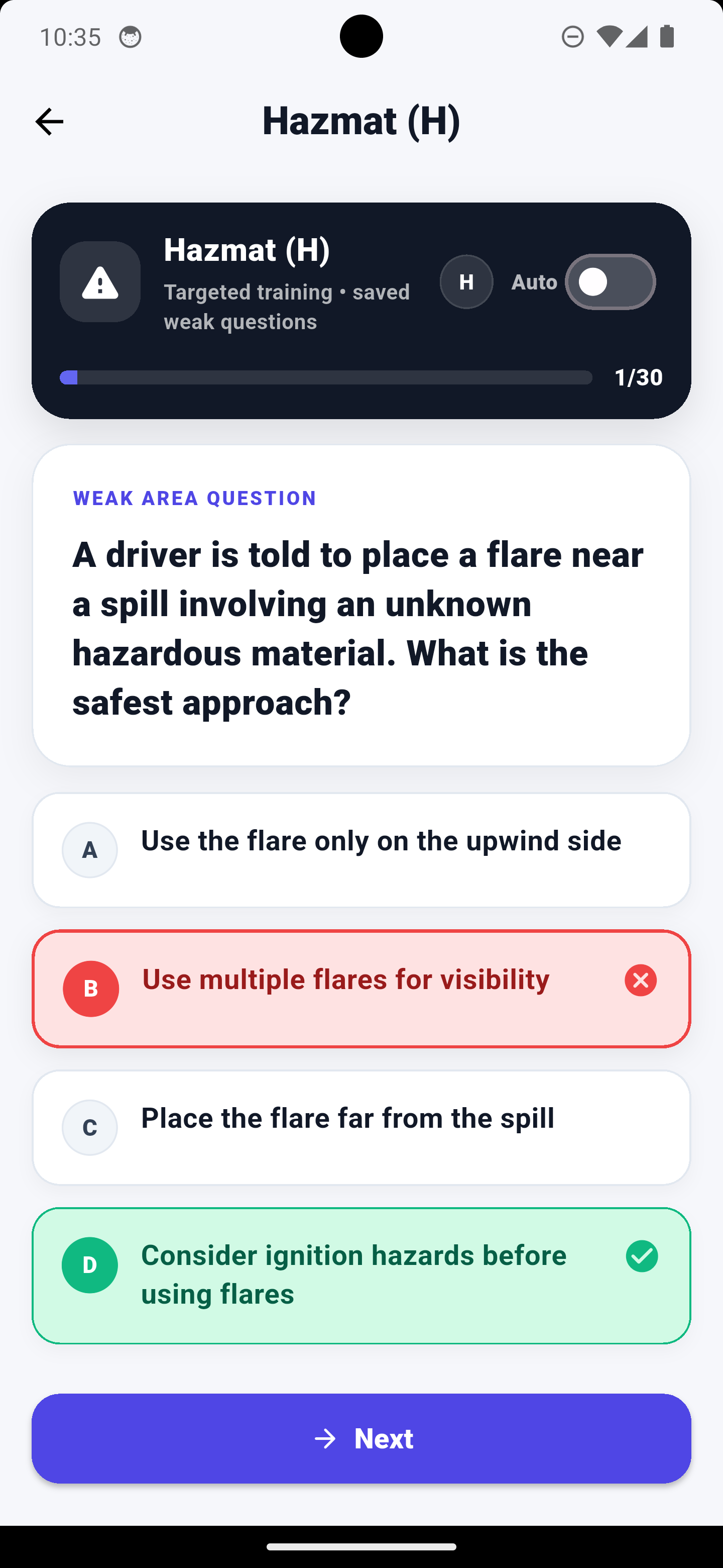 Weak-area answer feedback